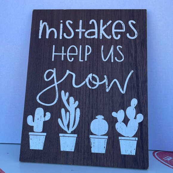 Hanging Wood 10X13" Mistakes Help Us Grow Sign Home Decor Wall Art- Plant Lovers - Picture 6 of 10